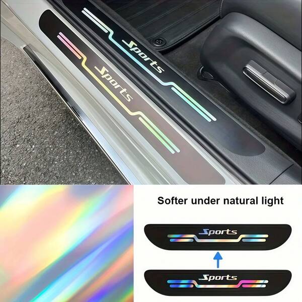 Faixa de soleira de carro esportivo a laser universal 4 peças - Adesivo de pedal de boas-vindas anti-riscos e tira decorativa anti-colisão