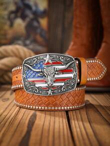 1pc Unisex Bohemian Western Style Metal Buckle Vintage Dark Brown PU Leather Belt, Suitable For Casual & Personalized Matching (Hole Puncher Included) - As Shown - View 26