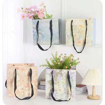 手持花卉礼品袋 - 简约别致的 方形花束包装，非常适合情人节和家庭聚会