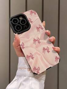1pc Black Bow Striped Faux Leather Protective Soft Phone Case, Compatible With Apple And 15/15PLUS/15PRO/15PROMAX