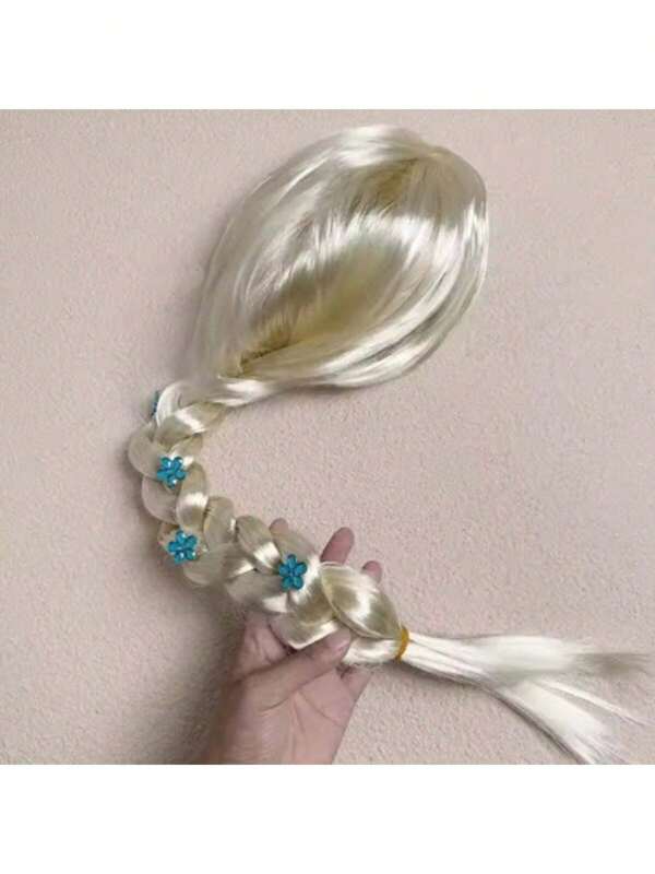 1pc Frozen Princess Cosplay Wig Braid Hair Clip Accessories Anime Character Cartoon Toy Hair Clip Gift, Non-Detachable Flower