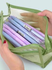 Estojo Morandi 4 peças, estilo Ins, simples, transparente, de malha, dupla camada, grande capacidade, para exame de estudante, bolsa de armazenamento de papelaria, volta às aulas, material escolar, estojo para lápis, mochila escolar