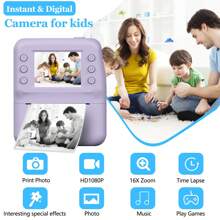 Aparat do natychmiastowego drukowania dla dzieci, 1080P 2,4-calowy ekran do natychmiastowego drukowania zdjęć przenośna zabawka z rolkami papieru fotograficznego, cyfrowy aparat fotograficzny prezent dla dzieci dla chłopców i dziewcząt prezenty urodzinowe, inne elektroniczne zabawki edukacyjne dla dzieci, aparat do zabawek