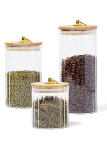 1pc Glass Material Food Storage Container, Candy Jar, Nuts Storage Bottle, Popcorn Container, Suitable For Home Kitchen And Dining Room Organization