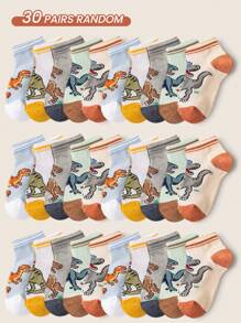 30/20/10/5/1 Par de Meias Infantis com Desenho de Animais Cartoon, Meias Esportivas Padrão Dinossauro, Meias Respiráveis e Absorventes de Suor para Meninas, Meias Esportivas de Desenhos Animados para Meninos, Primavera/Verão, Adequado para Uso Interno, Externo, Volta às Aulas, Todas as Estações, Entrega de Cor e Estilo Aleatórios