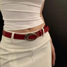 1pc American Vintage Y2K Style Red Alligator Grain Leather Belt, Simple Elegant Accessory Summer, School - Multicolor - View 1