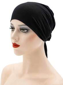 Black Headband Cap, Women Black Headband Cap, Simple Solid Color Functional Headband Cap, Casual Home Accessories Hair Sleep Cap - Black - View 1