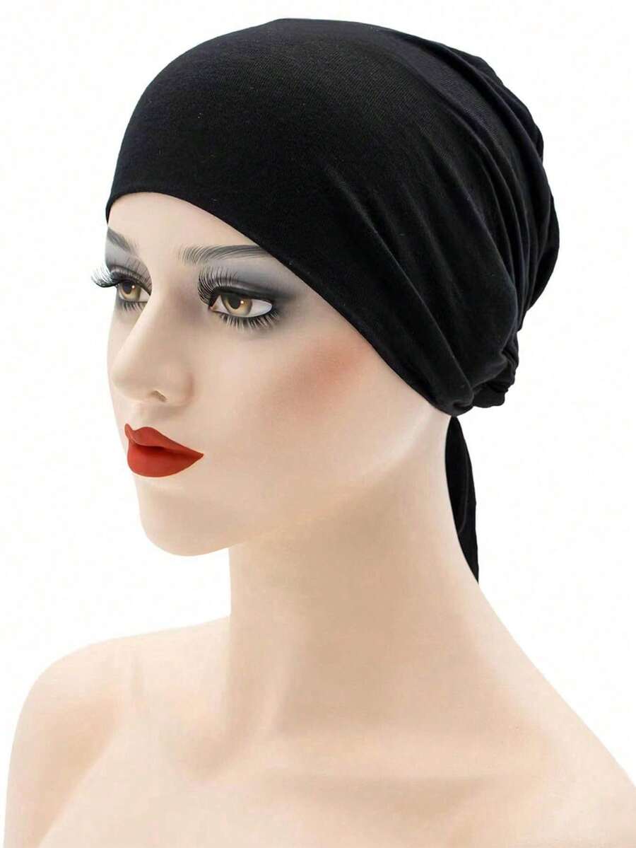 Black Headband Cap, Women Black Headband Cap, Simple Solid Color Functional Headband Cap, Casual Home Accessories Hair Sleep Cap - Black - View 1