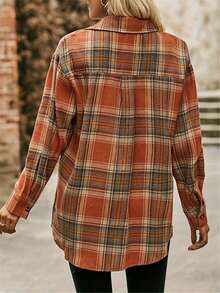 Plus Size Women's Casual Loose Plaid Shirt - Orange - View 2