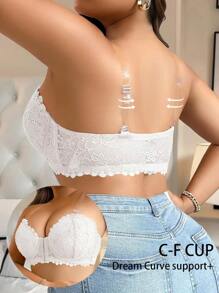 Sutiã com Fechamento Frontal de Renda e Enchimento com Arame para Mulheres Plus Size