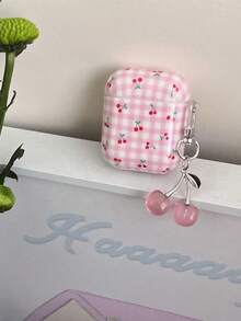 韩版少女格纹樱桃图案4手机壳，Pro 2手机壳，3/2无线蓝牙耳机壳 - 粉色 - 查看 5