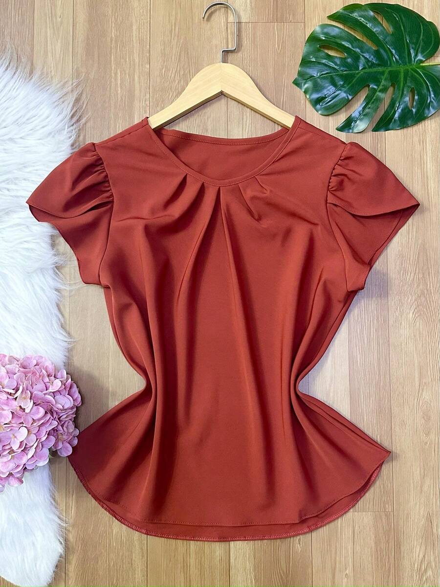 Short Sleeve Women's Fashion Crepe Blouse