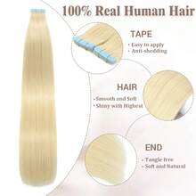 20PCS 50G Blonde Tape In Extensions Real Human Hair Color 613# Bleach Blonde Natural Seamless Tape In Hair Extensions Human Hair  Double Sided 16-26 Inch Hair Extensions Tape Ins Add Volume For Woman Everyday Hairstyle Cosplay Party Halloween Use - S613 - 查看 2