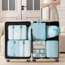 8pcs Travel Organizer Bags Set, Waterproof Portable Packing Cubes, Clothes Storage Bags, Luggage Organizers, Underwear Bags, Waterproof Zipper Packing Pouches, Travel Essentials, Dorm Necessities, Back To School Nylon, For Students, Teachers, Beach, Summer Vacation