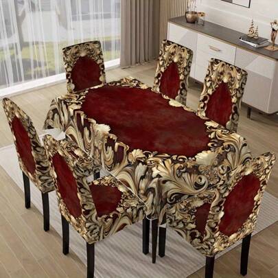 1/4/6pcs "Stylish Creative Printed Chair Cover" / Chair Cover Set, Suitable For Indoor Home Restaurant, Hotel Modern Daily Decoration. Tablecloth Suitable For Square Tables, Elastic Chair Covers Can Be Washed