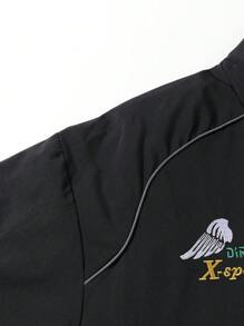 Men's Casual Letter Printed Long Sleeve Jacket, Spring & Fall Going Out Street Wear Racing Jacket Black Biker Jacket, Long Sleeve Going Out Designer Bomber Jacket, Streetwear Edition, For Friends, Husband, Boyfriend Gifts,