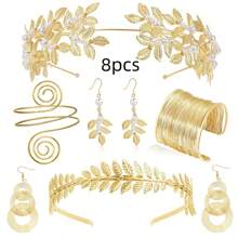 4 pièces/3 pièces Ensemble de vêtements et accessoires de style déesse grecque, comprenant une couronne en forme de feuille, un serre-tête, un bracelet, des boucles d'oreilles, un accessoire de coiffure de mariée pour le bal de promo et Halloween