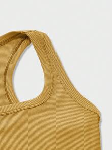 Floreya 女士方领吊带背心，性感简约无袖背心，夏季休闲修身短款上衣，可分层穿着或单独穿着，百搭，运动风，四季皆宜 - 黃色 - 查看 5