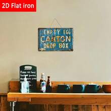 1PC Tin Sign 2D Flat, Empty Egg Carton Drop Box, Funny Farm Sign, Vintage Style, 8x12 Inches/ 20x30 Cm - 彩色 - 查看 5