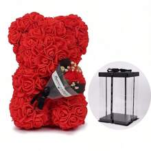 1pc Rose Bear, Handcrafted Rose Teddy Bear PVC Gift Box, Used For Mother's Day, Christmas, Valentine's Day, Friends' Day, Anniversary And Bride Gifts Birthday Graduation