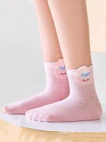 5 Pairs Super Thin Mesh Breathable Cute Pink Rabbit Pattern Children Middle Tube Socks, Summer - Multicolor - View 4