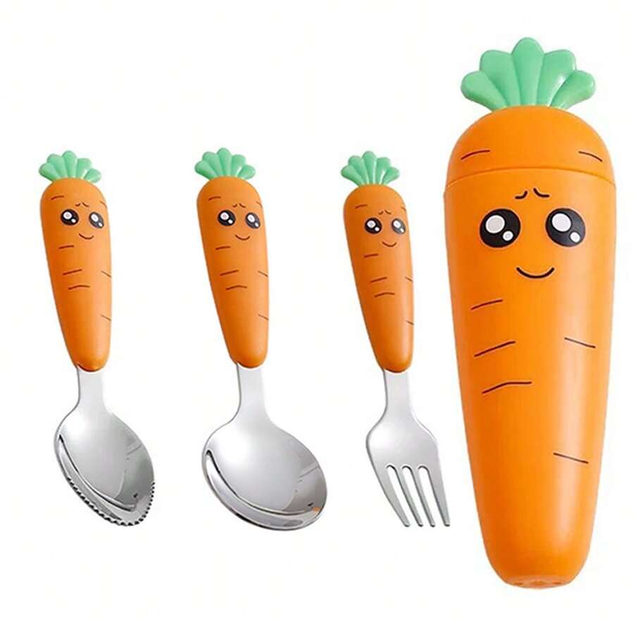 3pcs/Set Stainless Steel Carrot Shaped Plastic Handle Flatware Set - Multicolor - View 1