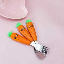 3pcs/Set Stainless Steel Carrot Shaped Plastic Handle Flatware Set - Multicolor - View 3