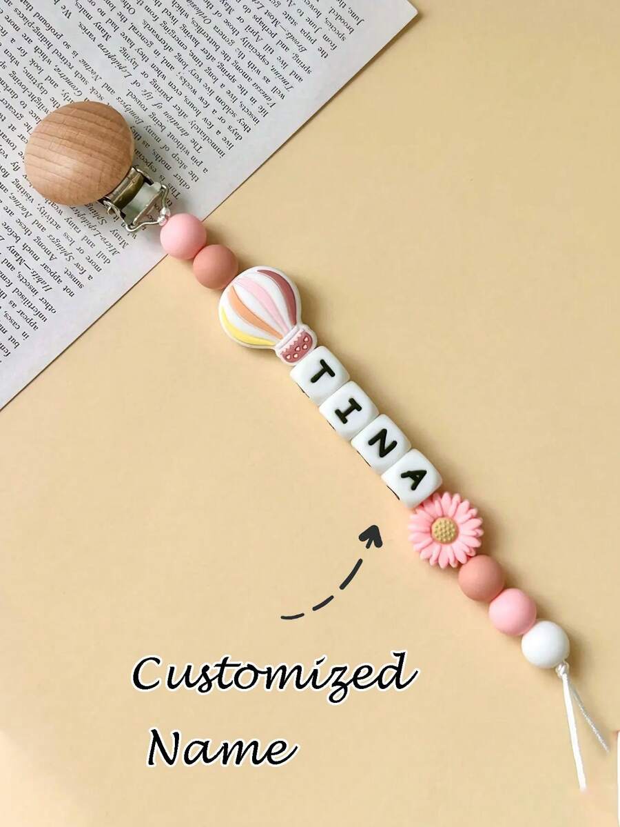 1pc Customized Anti-Drop Clip, Suitable For Students To Secure Chains And Prevent Loss, Personalized Name Tag Pendant, Great Gift For Students, Friends, Valentine's Day, Christmas, Birthdays, With Wooden Chain - Multicolor 2 - View 1