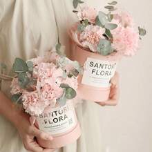 4PCS 12cm Pink Circular Flower Arrangement Box, Flower Wrapping Small Box, Valentine's Day Flower Packaging Small Bucket, Hand-Held Flower Bucket Mini Hug Bucket - Large - View 5