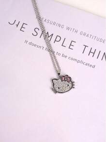 Sanrio Sanrio Hello Kitty Cartoon Cute Girl's Necklace, KT Cat Pendant With Diamond Collarbone Chain, Gift Box Packaging, Suitable As Birthday Gift, Valentine's Gift