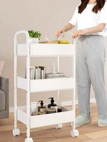 1 Stylish Thickened Multifunctional Carbon Steel Storage Cart, A Mobile Storage Cart For Cosmetics, Toys, And Snacks That Does Not Require Installation, A Durable And Sturdy Storage Cart For Household Use, Suitable For Portable Storage In Living Rooms, Kitchens, Bedrooms, Study Rooms, And Balconies
