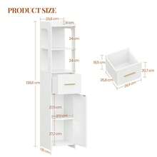 Bathroom Cabinet, Bathroom Furniture With One Door And One Drawer, Bathroom Cabinet With Adjustable Shelves, Open Compartment, For Small Spaces, Modern, 30 * 30 * 140 Cm, White - 白色 - 查看 7
