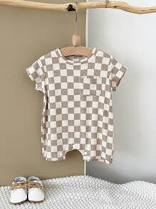 Pelele de manga corta minimalista informal a cuadros para bebés niños/niñas, verano