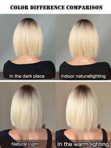 NICKY WALL Short Straight Blonde Bob Wig-12 Inch Elegant Wig With Bangs Dark Roots - Heat-Resistant Synthetic Fiber Wigs For Parties, Mother's Day - Easy Care For All Occasions(1Pc Hairnet For Free)
