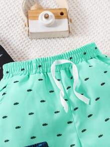 Set de 3 pantalones cortos deportivos de estilo casual y suelto con estampado de espiga para adolescentes varones, conjunto de múltiples colores a juego