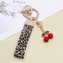 TTOBS 1pc Handmade Leopard Leather Car Key Chain With Cute Cherry Pendant - , Fashionable And Multifunctional Backpack Key Chain, The Perfect Accessory For Backpacks. The Perfect Gift For Valentine's Day, And An Excellent Gift For Your Beloved Girlfriend.