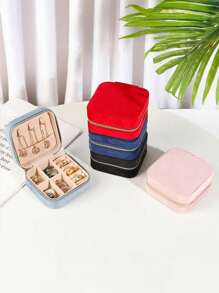 1pc Women Velvet Jewelry Box, Jewelry Storage Case, Travel Jewelry Organizer, Dual-Layer Portable Mini Jewelry Display And Storage Box, Suitable For Earrings, Rings, Necklaces, Bracelets, Nail Art, Mother's Day, Christmas, Halloween Gift For Her For Women Storage Organizer Travel Essentials Back To School Dormitory Storage