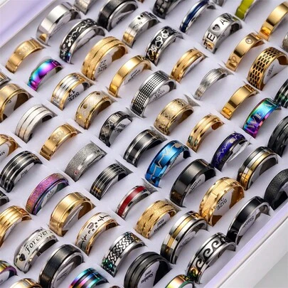 20Pcs Fashion Stainless Steel Rings For Women Men Mix Style Simple Heart Love Butterfly Geometric Jewelry Party Gifts