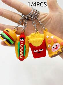 1/4 Pieces Cartoon Cute Hamburger And Fries Keychains, Rubber Pizza And Hot Dog Bag Pendants, Suitable For Small Gifts For Relatives And Friends