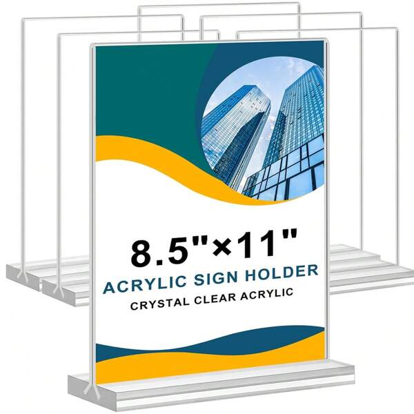 1 Pieza/2 Piezas Soporte acrílico para letreros, Soporte para letreros de doble cara, Soporte de plástico para letreros de 8.5 X 11 de sobremesa, Soporte para documentos de mesa, Soporte vertical para menús y folletos, Soporte en forma de T de 5 X 7 de doble cara para exhibición vertical