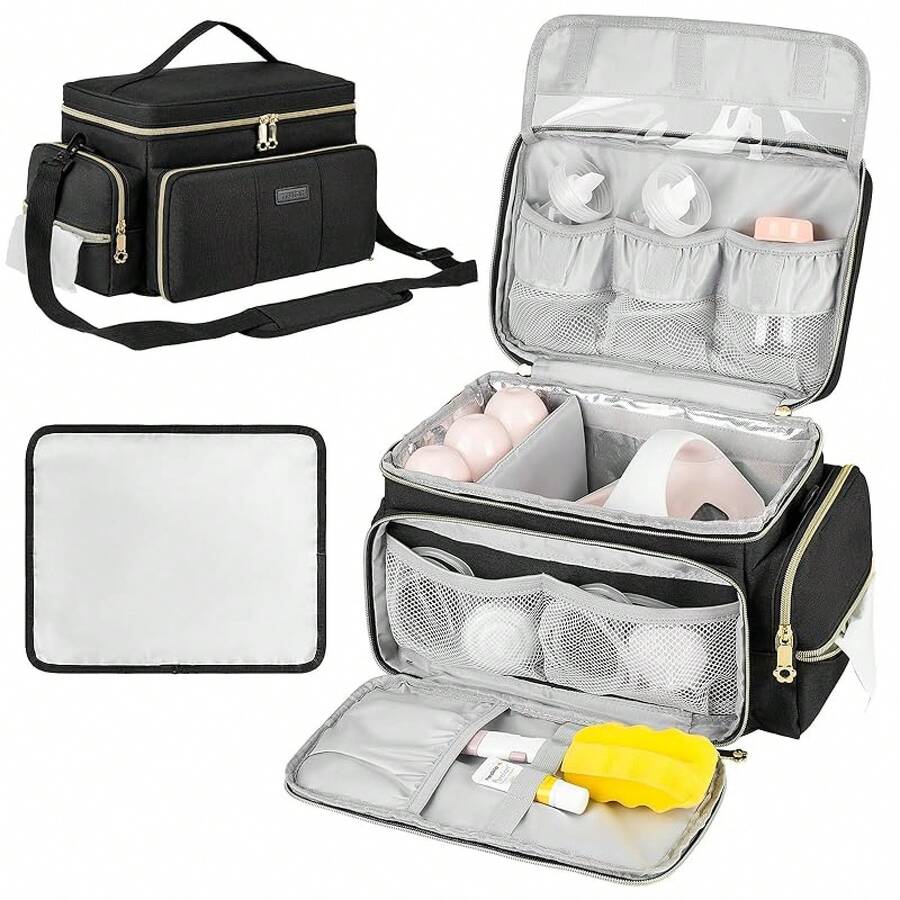 Breast Pump Bag Compatible With Spectra S1 And S2 With Insulated Compartment,Breast Pump Storage Bag With Waterproof Mat For Pumping Essentials,Black,Bag Only - màu đen - Xem 1