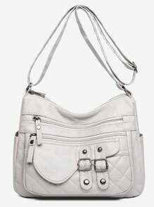1 Pieza Mochila de Bandolera Versátil de Color Gris Claro. Cartera Minimalista para Mujer con Cremalleras Dobles y Correa Ajustable, Bolso de Hombro Elegante para Uso Diario, Viaje y Atuendos Casuales, Ligero y Estructurado con Bolsillo Frontal y Compartimentos Laterales, Bolso Neutro a Juego con Ropa de Oficina y Estilo Callejero. Perfecto para Estudiantes Universitarios, Trabajadores de Cuello Blanco y Madres para Uso Diario. Esencial para Viajar en Verano.