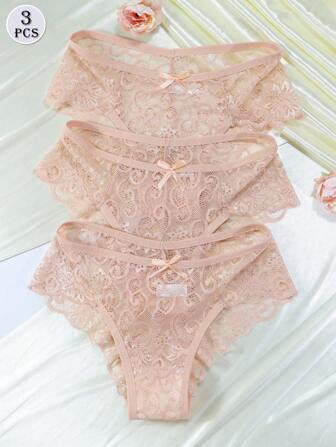 3pcs/Set Women's Lace Low Rise Sexy Thong Panties
