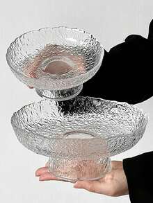 1个锤纹玻璃水果/零食托盘，家居客厅糖果碟，干果盘，创意零食拼盘 - 無色 - 查看 3