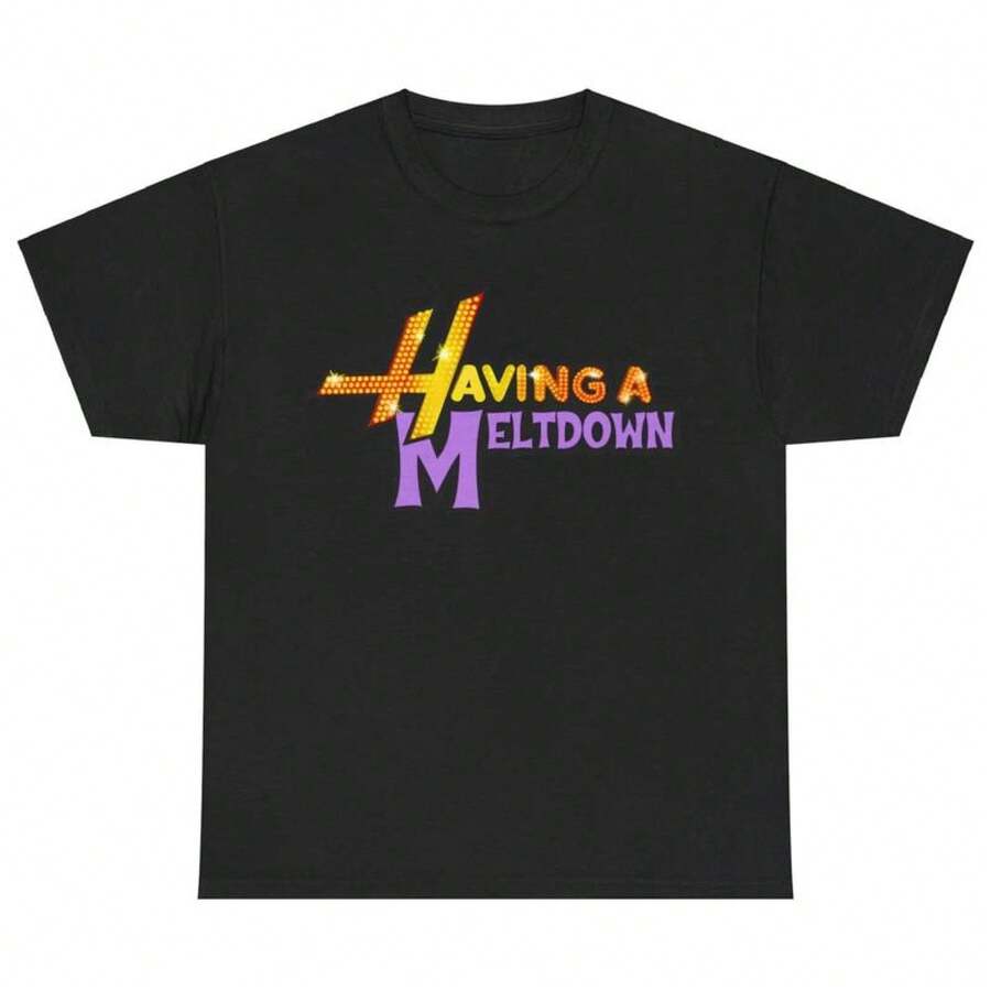 "Having A Meltdown" T-Shirt - Aesthetic Mental Health Awareness Cotton Tee, Disco Glitter Design - 黑色 - 查看 1