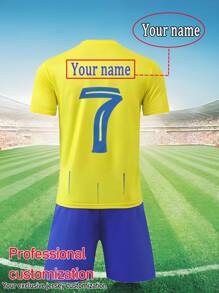[Custom-Made] Personalized Name 2-Piece Set 2025 Riyadh Victory Same Style #7 Youth Boys' Football Jersey Set - Quick-Dry Breathable Polyester, Crew Neck Top And Shorts, Suitable For Boys Sports Training And Casual Wear, Outdoor Perfect Choice,Multi-Functional,Ornamental,Letter,Stylish,Modern,Colorful,Cute,Adorable,Casual,Custom,Personalised,Unique,Customized,Ideal Gifts For Him,Ideal Gifts For Her