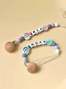 1pc Customized Anti-Drop Clip, Suitable For Students To Secure Chains And Prevent Loss, Personalized Name Tag Pendant, Great Gift For Students, Friends, Valentine's Day, Christmas, Birthdays, With Wooden Chain - Multicolor 2 - View 3