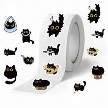500 piezas Pegatinas de gatitos negros pequeños - Calcomanías autoadhesivas de PVC para portátiles, botellas de agua, teléfonos - Pegatinas de cumpleaños perfectas para decoración de portátiles Pegatinas de dibujos animados