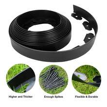 33 英尺重型柔性花园边缘卷 - 黑色塑料景观边界，适用于草坪、花坛和树圈 | 包括固定钉 | 耐用的草坪和石材边缘解决方案 | 弧形草坪边缘用品 - 彩色 - 查看 1