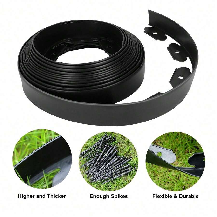 33 英尺重型柔性花园边缘卷 - 黑色塑料景观边界，适用于草坪、花坛和树圈 | 包括固定钉 | 耐用的草坪和石材边缘解决方案 | 弧形草坪边缘用品 - 彩色 - 查看 1